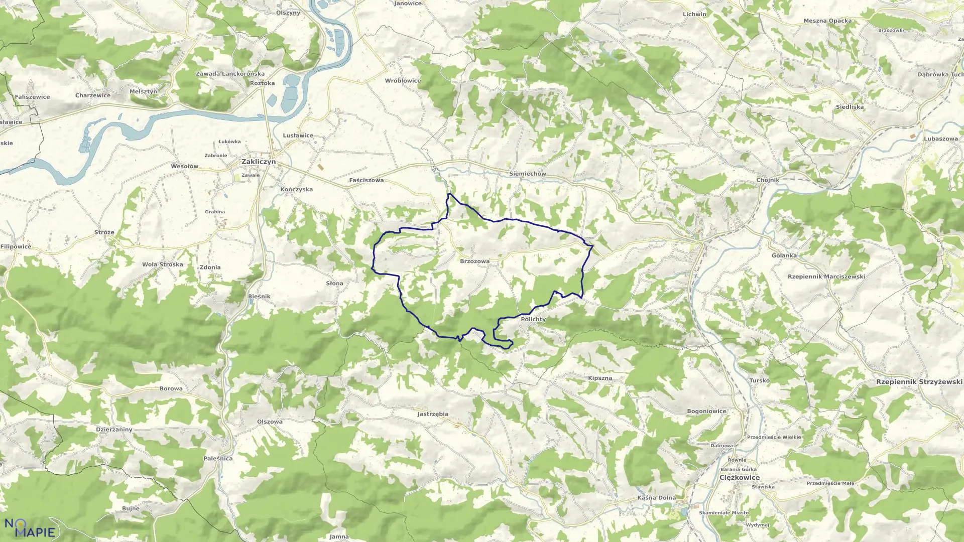 Mapa obrębu Brzozowa w gminie Gromnik