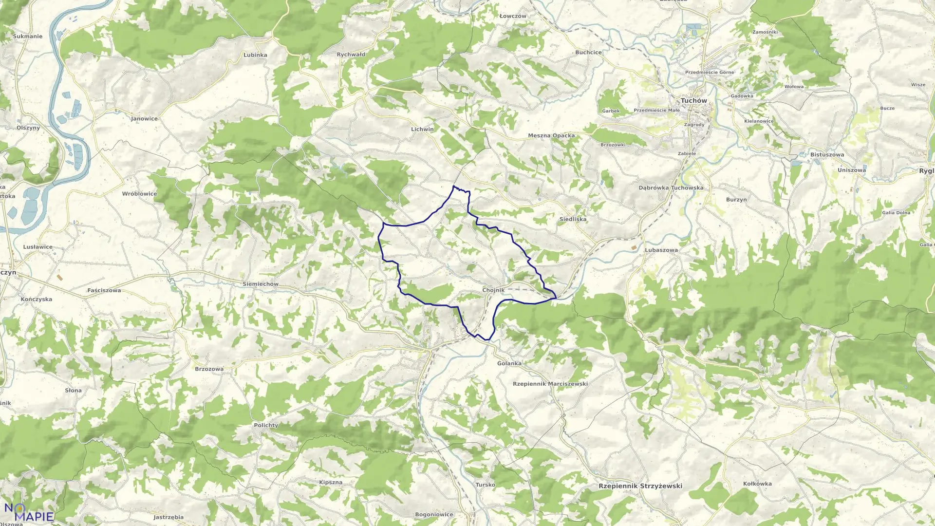 Mapa obrębu Chojnik w gminie Gromnik