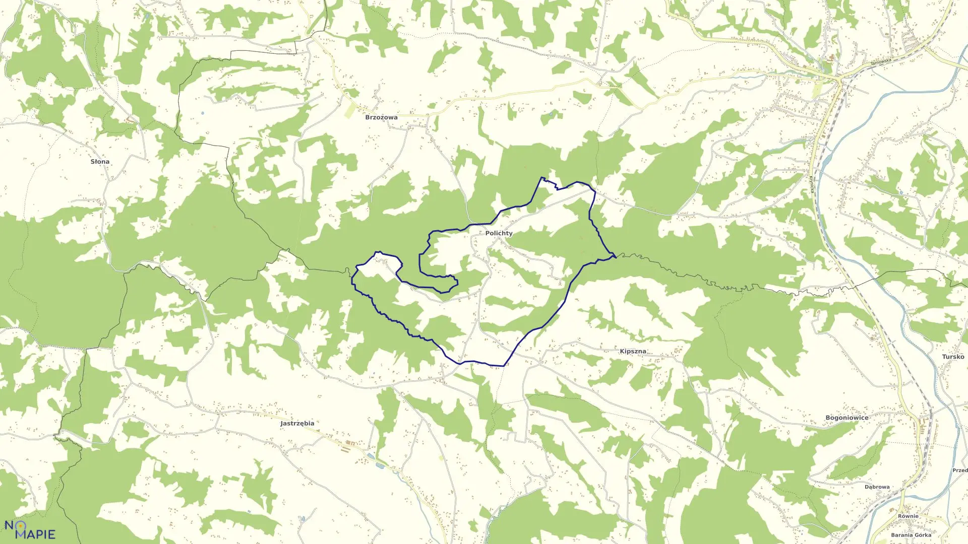 Mapa obrębu Polichty w gminie Gromnik