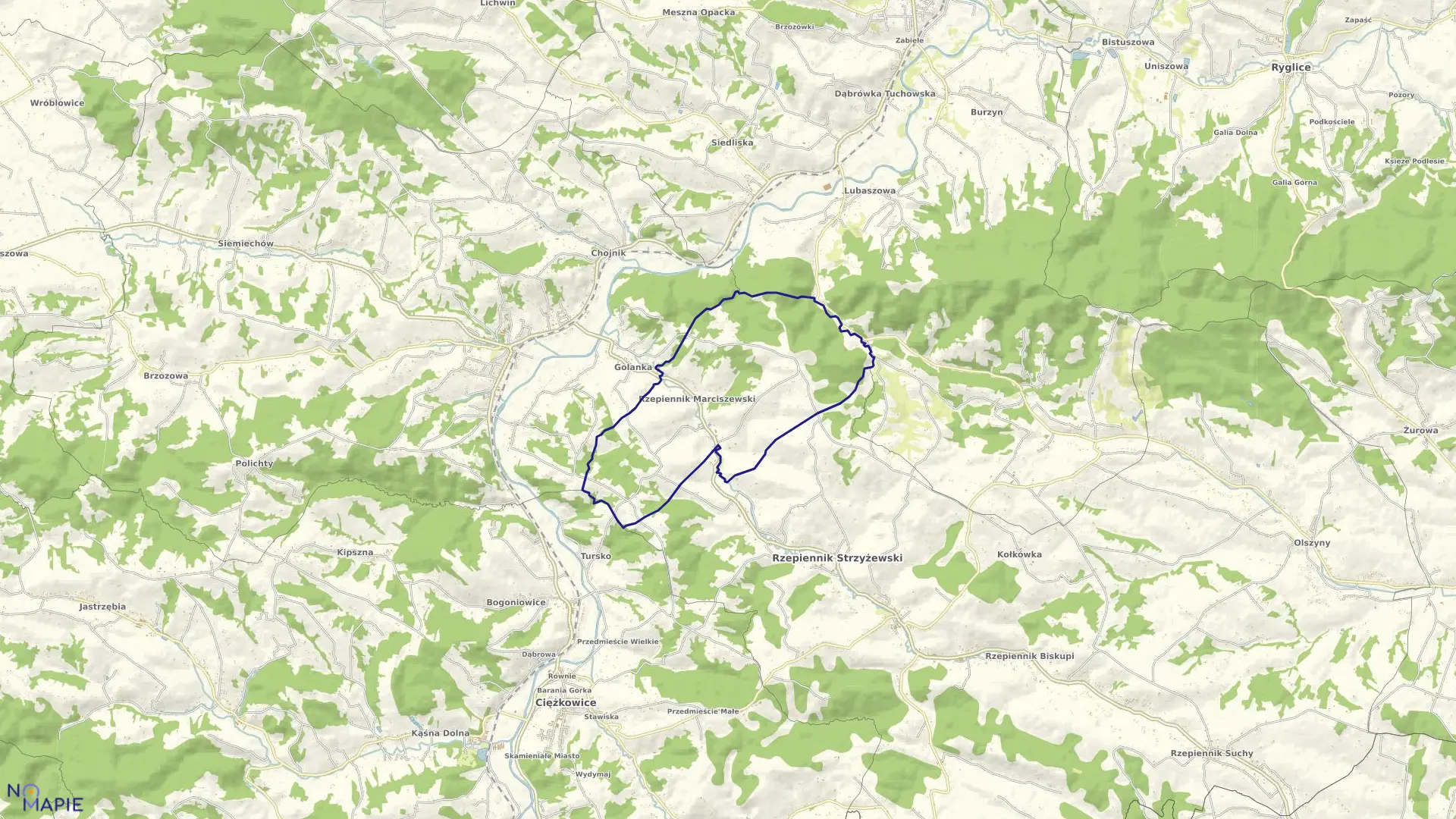 Mapa obrębu Rzepiennik Marciszewski w gminie Gromnik